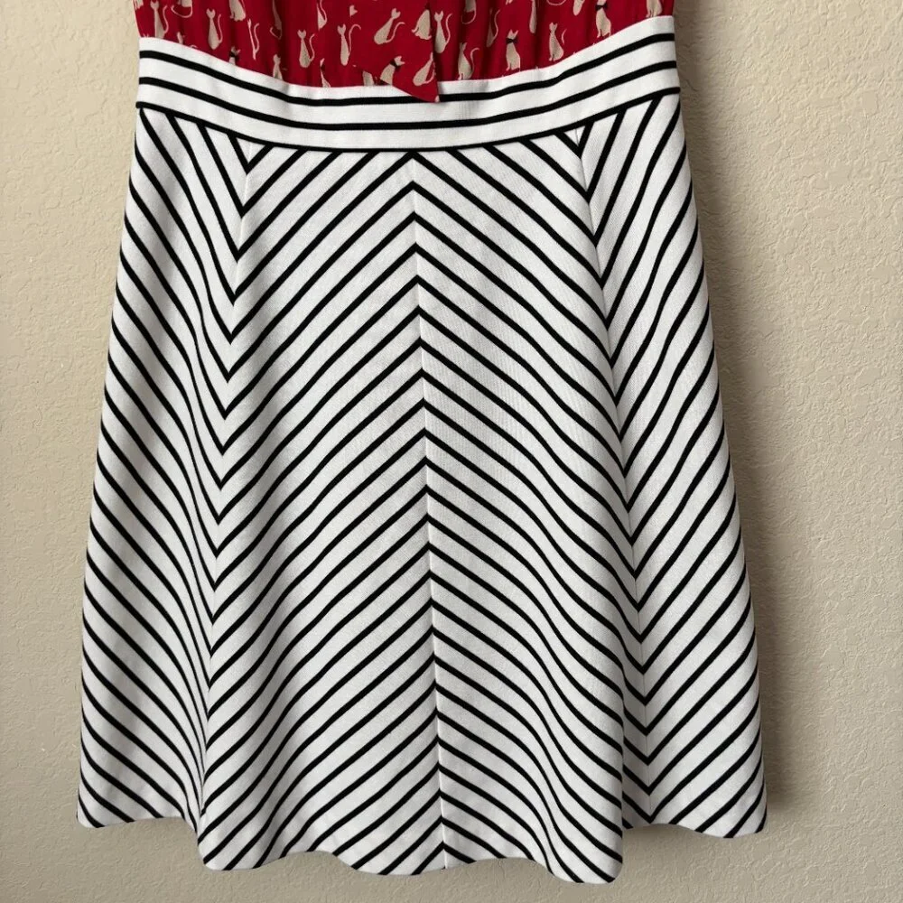 Anthropologie Tabitha Cat Gatto Printed Novelty Dress Striped Tie Neck HTF Rare - Picture 8 of 15